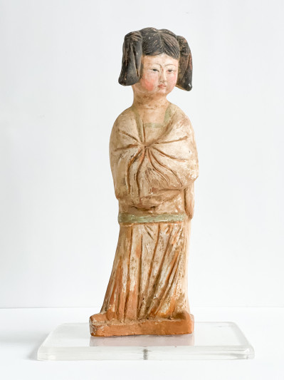 Image for Lot Chinese Painted Pottery Court Figure