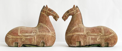 Image for Lot Pair of Chinese Painted Pottery Figures of Horses