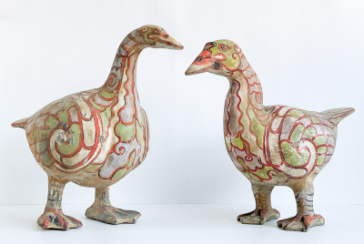 Image for Lot Pair of Chinese Painted Pottery Figures of Ducks