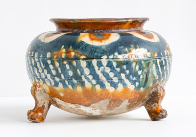Image for Lot Chinese Sancai with Blue Glaze Ceramic Tripod Vessel