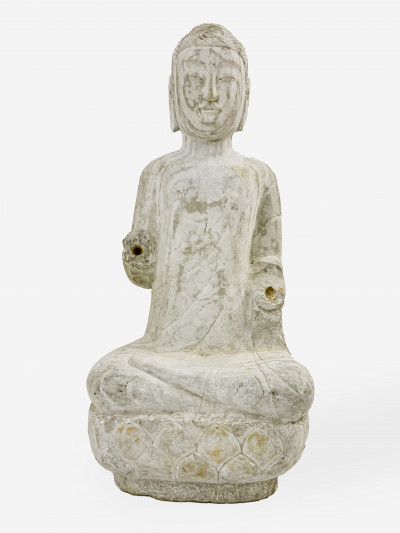 Large Chinese Carved Stone Figure of Buddha