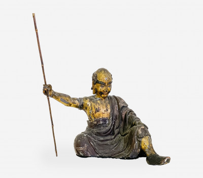 Image for Lot Asian Large Parcel Gilt Lacquered Wood Figure of an Arhat