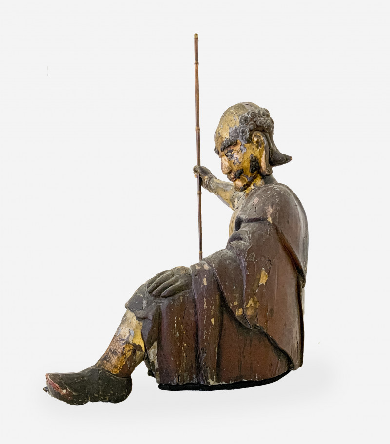 Asian Large Parcel Gilt Lacquered Wood Figure of an Arhat