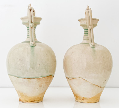 Pair of Chinese Amphoras with Dragon Form Handles