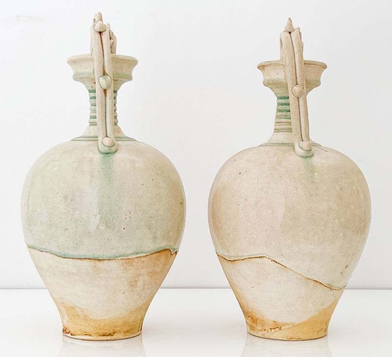 Pair of Chinese Amphoras with Dragon Form Handles