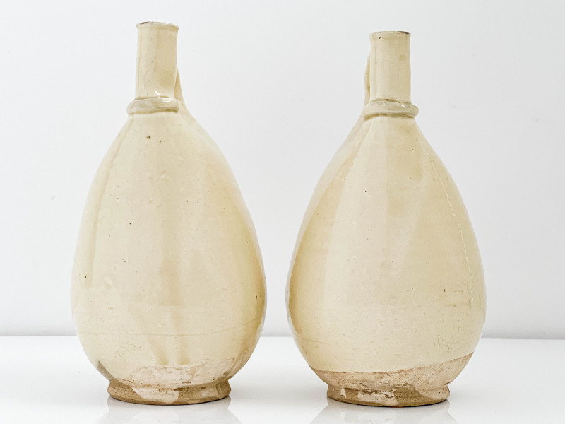 Pair of Chinese White Glazed Ceramic Flasks
