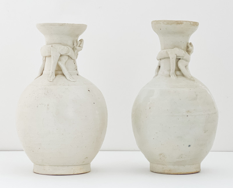 Pair of Chinese White Glazed Ceramic Vases