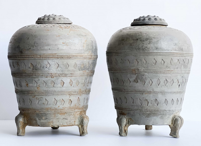 Two Chinese Grey Pottery Granaries