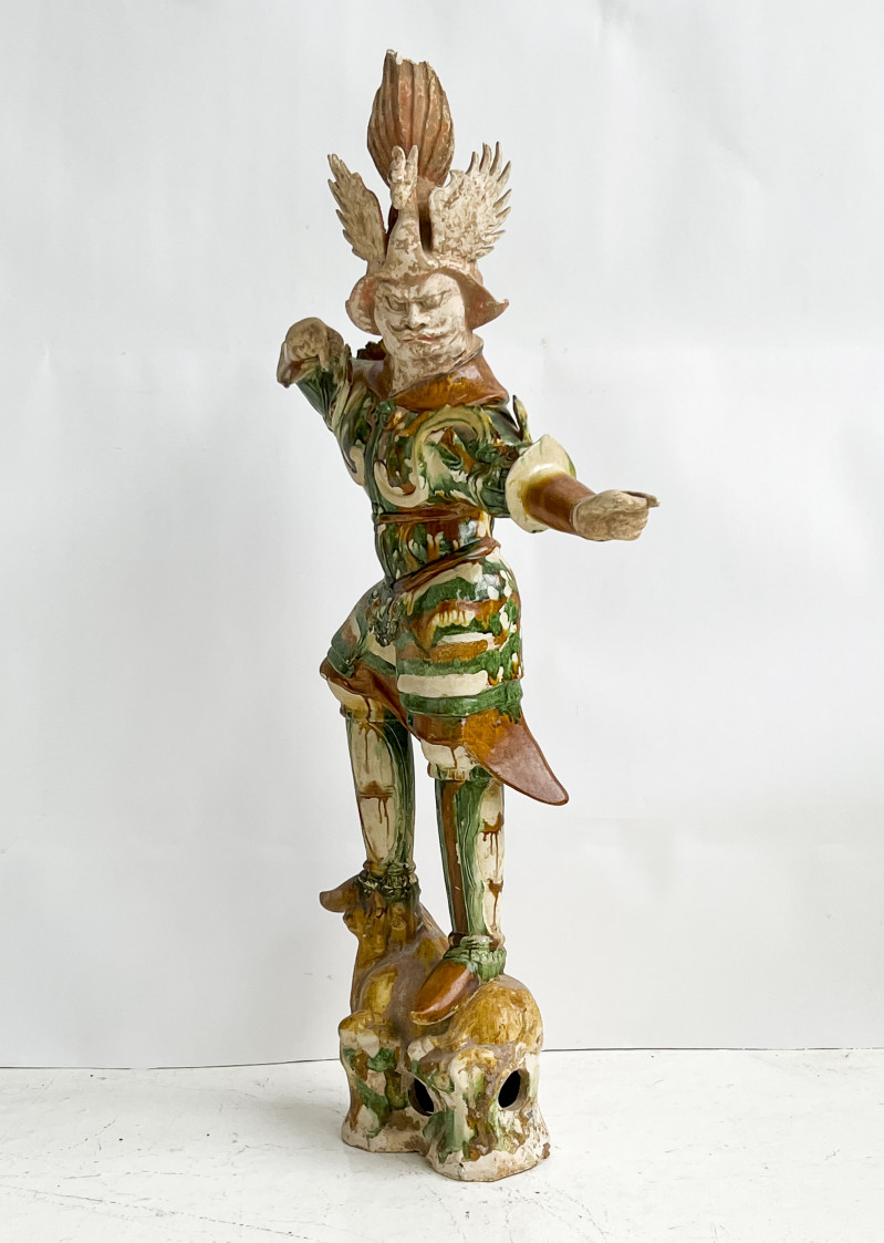 Large Chinese Sancai Glazed and Painted Pottery Figure of a Lokapala