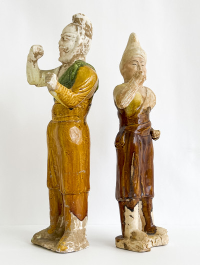 Two Chinese Sancai and Green Glazed Figures of Grooms