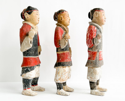 Three Chinese Painted Pottery Figures of Soldiers