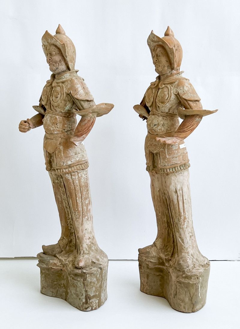 Pair of Large Chinese Painted Pottery Lokapala