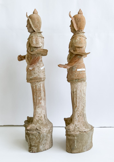 Pair of Large Chinese Painted Pottery Lokapala