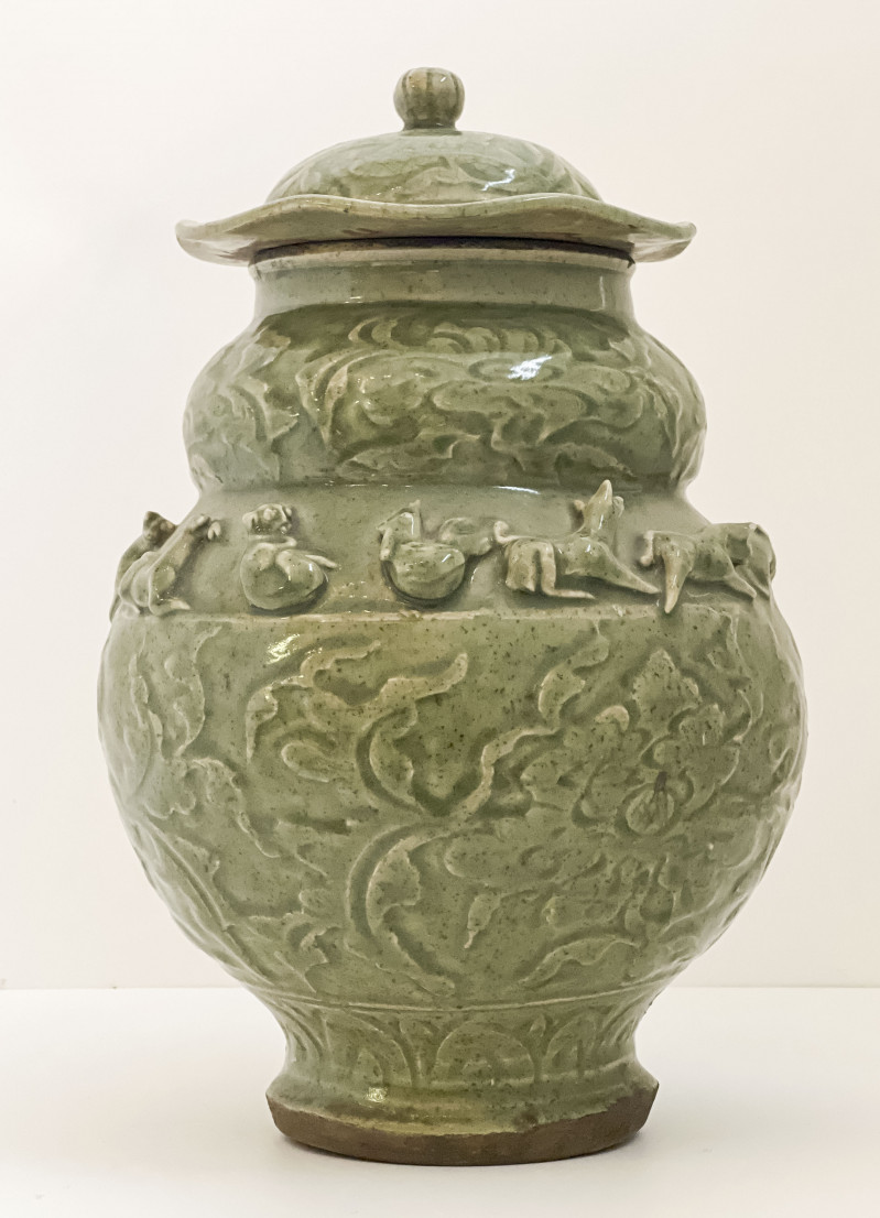 Chinese Celadon Glazed Vessel and Cover