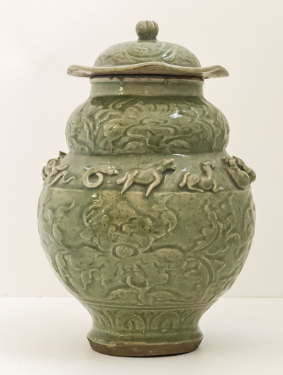Image for Lot Chinese Celadon Glazed Vessel and Cover