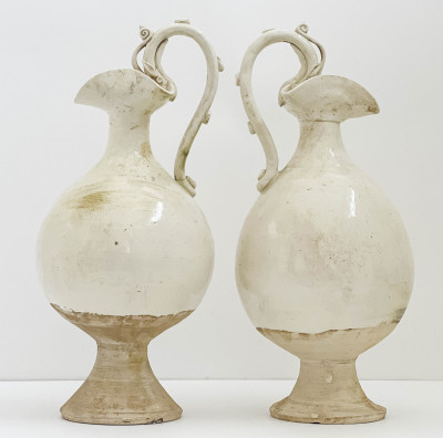 Pair of Chinese White Glazed Ceramic Ewers