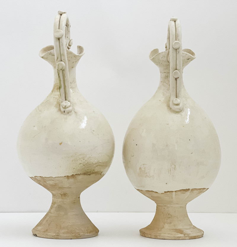 Pair of Chinese White Glazed Ceramic Ewers