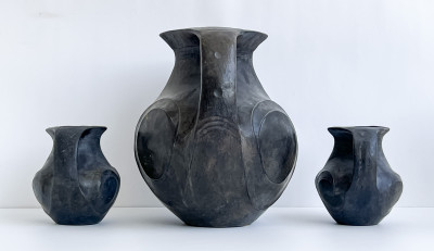 Three Chinese Sichuan Black Ceramic Amphora
