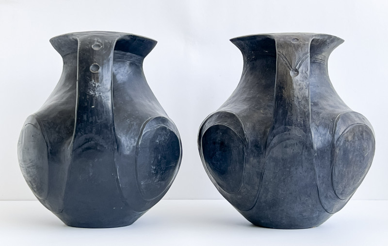 Pair of Chinese Sichuan Black Pottery Amphora Vases