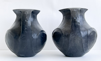Pair of Chinese Sichuan Black Pottery Amphora Vases