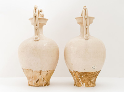 Pair of Chinese White Glazed Amphora with Dragon Form Handles