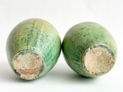 Pair of Chinese Green Glazed Pottery Ovoid Jars