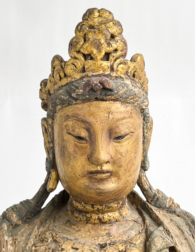 Chinese Carved and Painted Wood Figure of Guanyin