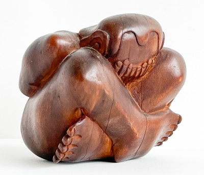 Folk Art Carved Wood Weeping Buddha