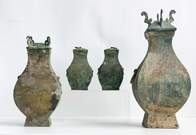 Four Chinese Bronze Vessels and Covers, Fanghu