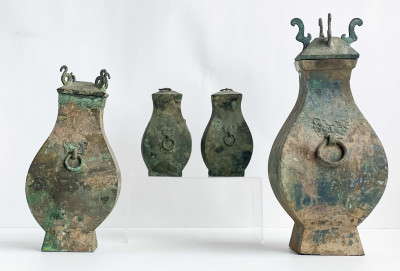 Four Chinese Bronze Vessels and Covers, Fanghu