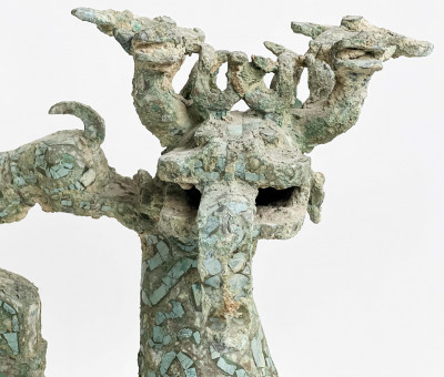 Pair of Chinese Inlaid Bronze Figures of Dragons