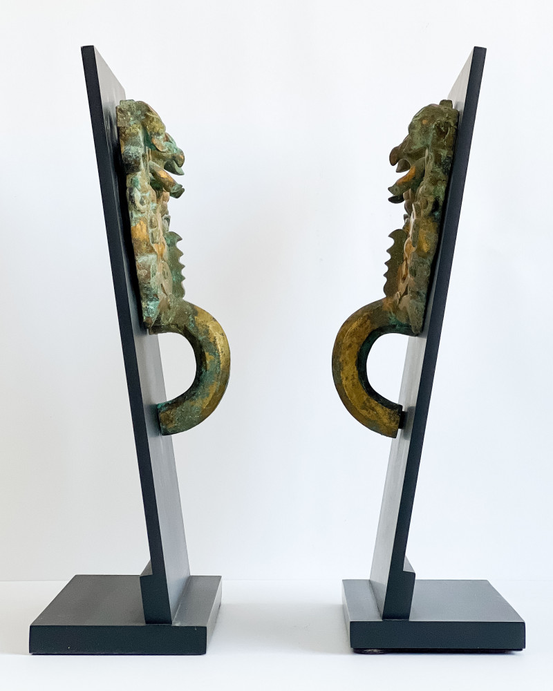 Pair of Chinese Gilt Bronze Mask Form Handles
