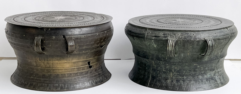Two Burmese Patinated Bronze Rain Drums, Karen People