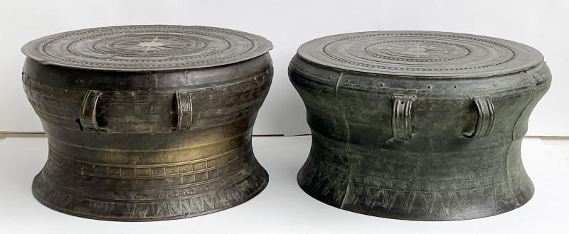 Two Burmese Patinated Bronze Rain Drums, Karen People