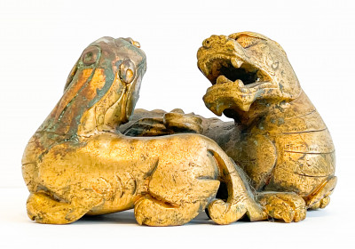Image for Lot Chinese Gilt Group of Two Lions