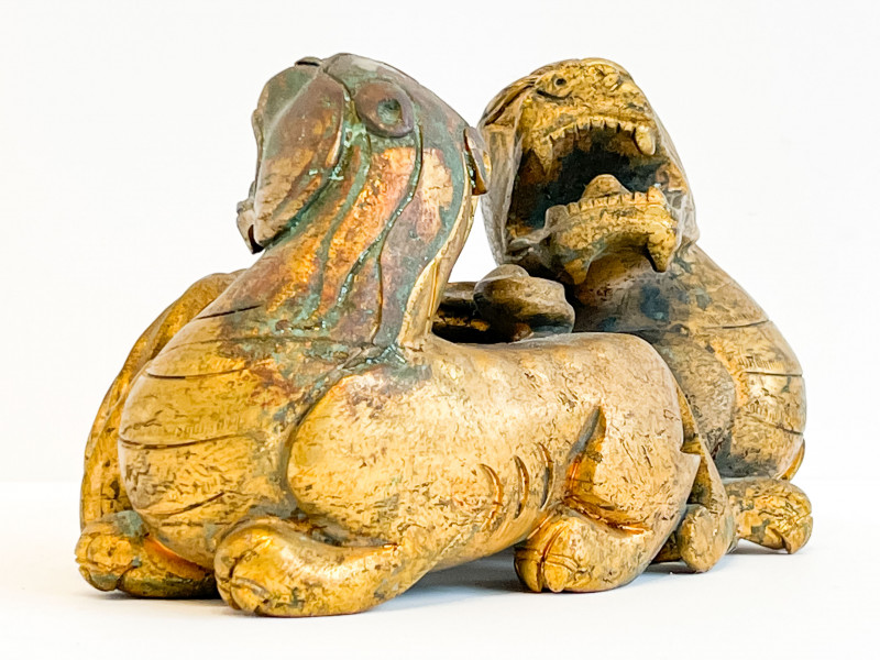 Chinese Gilt Group of Two Lions
