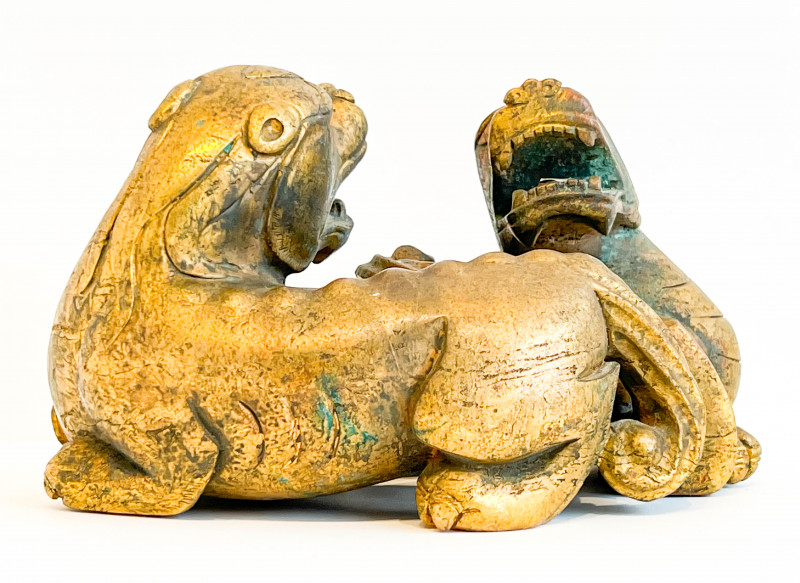 Chinese Gilt Group of Two Lions