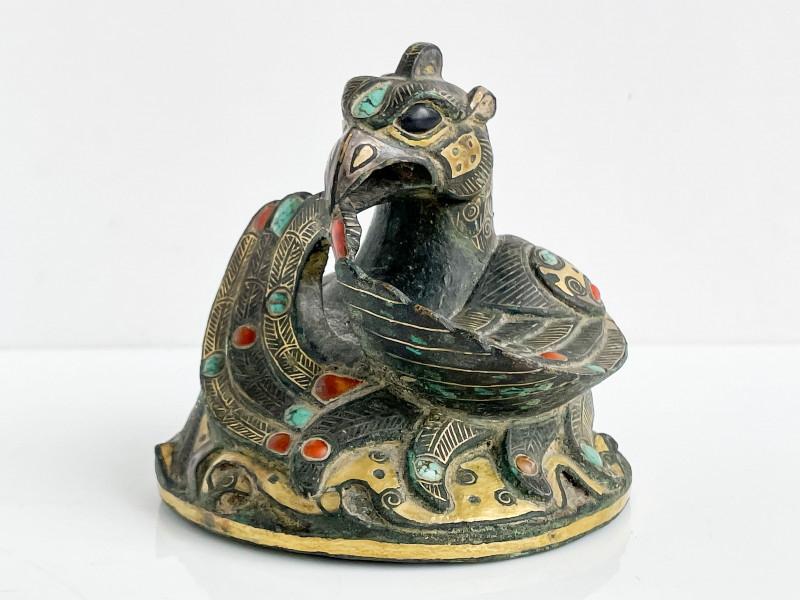 Chinese Gilt and Stone Inlaid Bronze Bird Form Mat Weight
