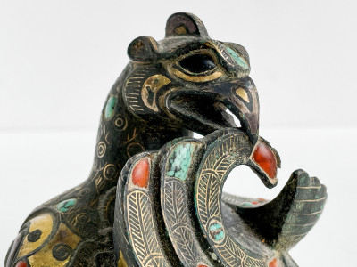 Chinese Gilt and Stone Inlaid Bronze Bird Form Mat Weight