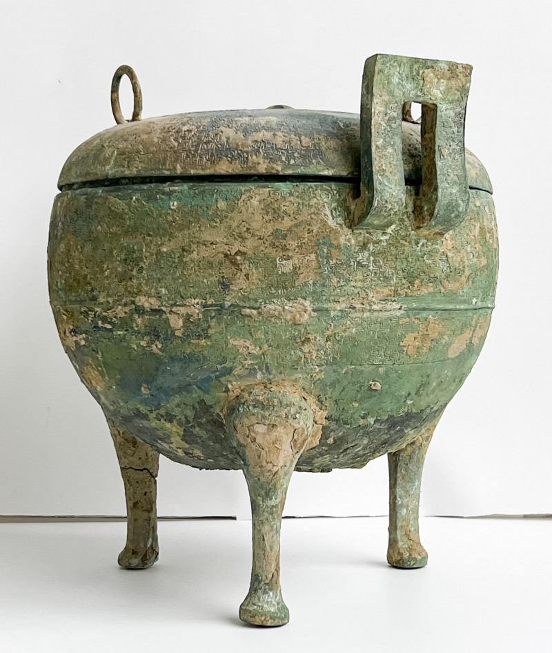Chinese Bronze Tripod Ding Form Vessel and Cover