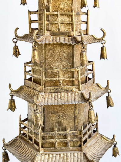 Pair of Chinese Gilt Metal Models of Pagodas