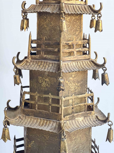 Pair of Chinese Gilt Metal Models of Pagodas