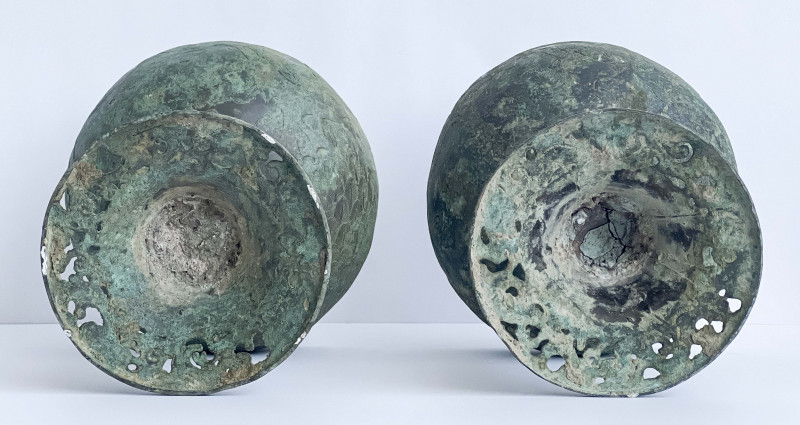 Pair of Chinese Bronze Vessels with Duck Form Covers