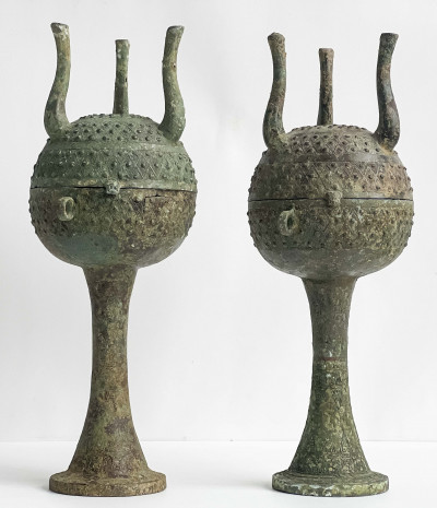 Pair of Chinese Bronze Covered Vessels