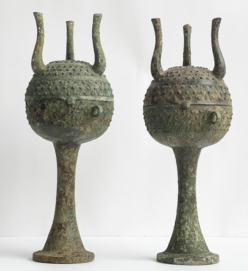 Pair of Chinese Bronze Covered Vessels