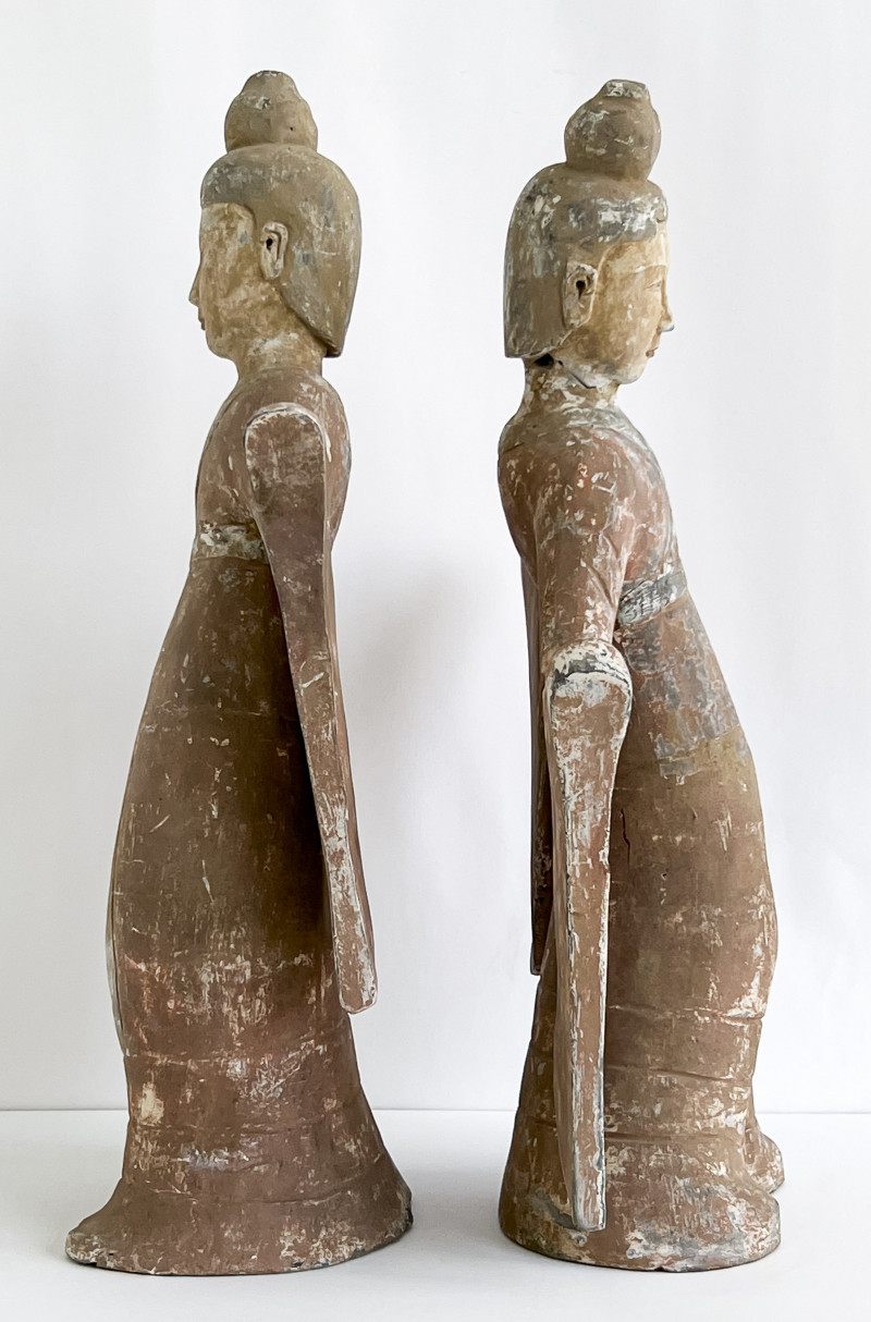 Two Chinese Large Painted Pottery Figures of Dancers