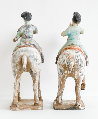 Pair of Chinese Painted Pottery Equestrian Musicians