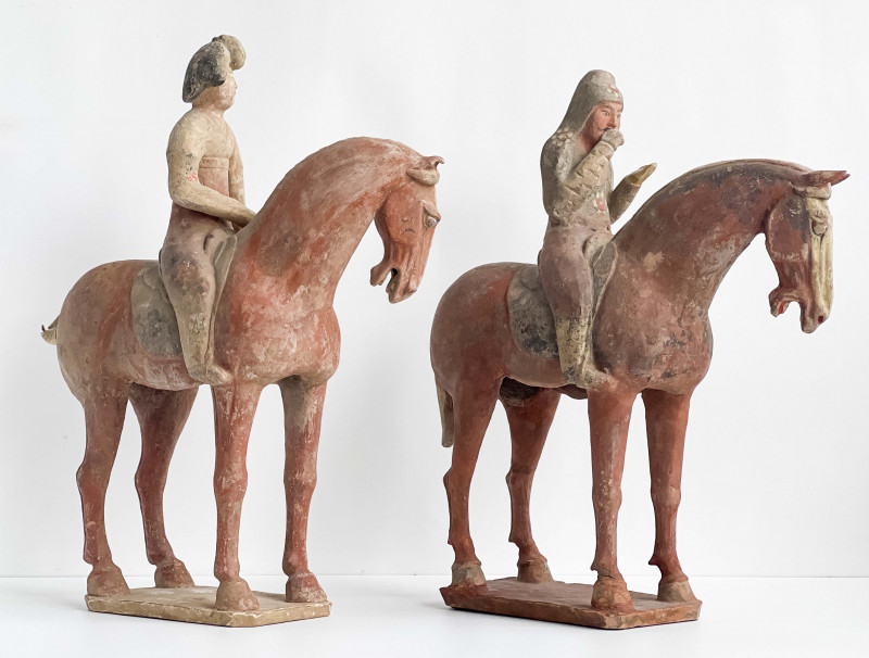 Two Chinese Painted Pottery Equestrian Figures