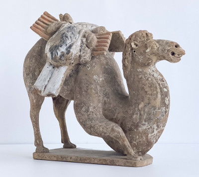 Image for Lot Chinese Painted Pottery Figure of a Kneeling Camel