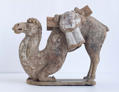 Chinese Painted Pottery Figure of a Kneeling Camel